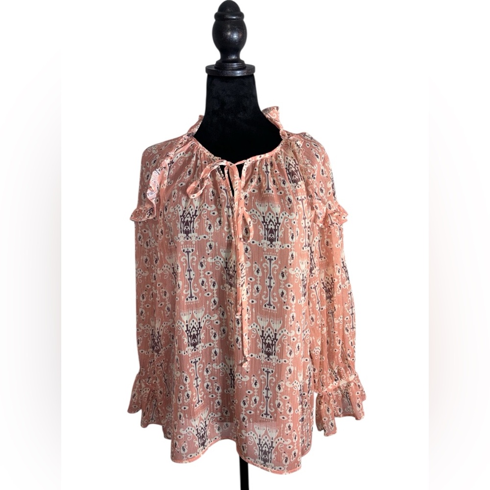Sundance Madeline Sweet Ruffle Blouse Bohemian Tunic Sheer Lightweight Top -Sz M